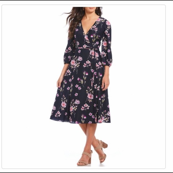 floral ruched chiffon faux wrap dress eliza j